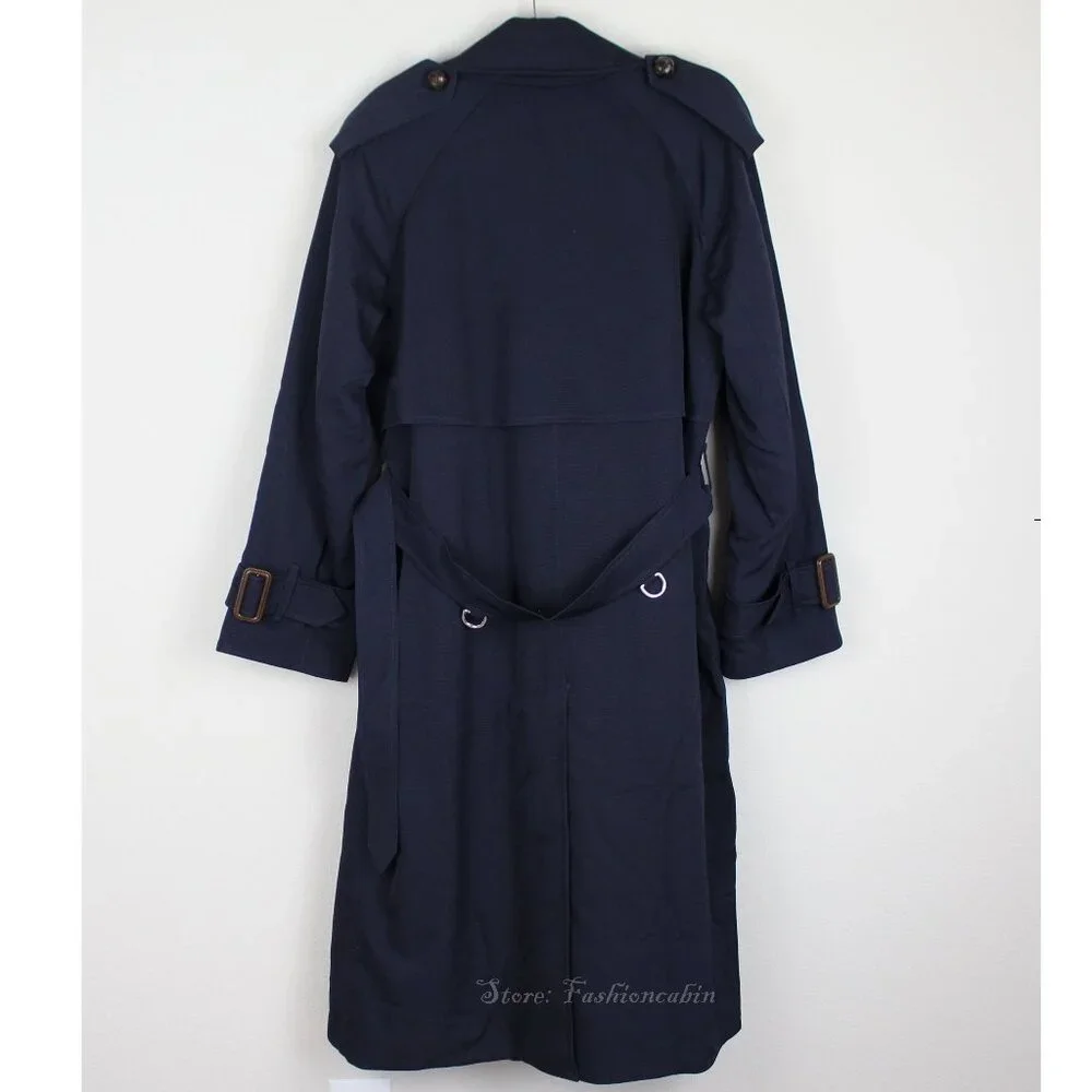 NWT Burberry Gemini Wool Trench Coat, US 12, Dark Blue Luxe Belted Iconic Style - Picture 7 of 16